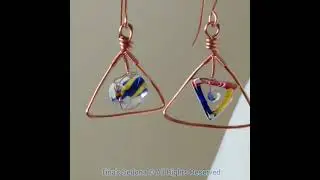 Handmade copper wired fired glass on copper triangle earrings