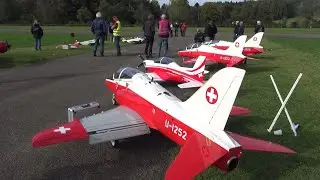 Stunning RC Flight Performance Swiss Formation Team Pilatus TurboProp and 3x Swiss BEA Hawk RC Jets