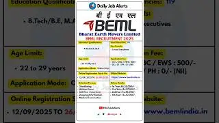 BEML Recruitment 2025 | New Vacancy 2025 | Daily Job Alerts #shorts
