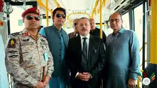 Sindh Transport Minister Sharjeel Memon receives buses for Karachi.