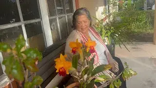 My mom enjoys the beautiful of natureអ្នកម្តាយអាចដើរបានតិចដោយមិនបាច់កាន់ឈើច្រាត់អ្នកម៉ែចូលចិត្តផ្កា 