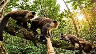 Monkeys are making vlog in sunlight and introduces to her family #monkey #adorablemonkey 