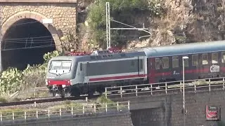 Inseguendo la locomotiva E464 218 Sun tra torre Normanna-Castelbuono.Treno intercity notte PA.Mi.