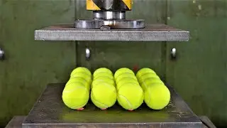 Crushing Big Pile of Tennis Balls With Hydraulic Press