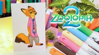 I Drew Zootopia 2 Nick Wilde 🦊 with Acrylic Markers Step by Step for Beginners