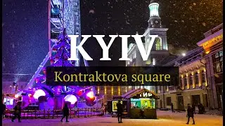 KYIV | Ukraine |  Evening Snowfall Walk | Kontraktova Square | Winter Snow | UKR SUB