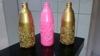 Como decorar garrafas com arroz, tinta e cola quente
