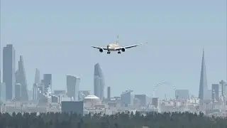 AeroflyFS Global - Etihad 787-9 Buttery Landing with Great Skyline View at London Heathrow.