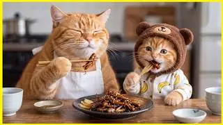 Ginger Kitten & Mama Cat Helped a Farmer with a Delicious Soy Braised Grasshopper Dish! 🍽️