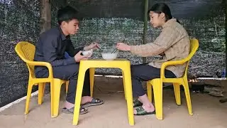 homeless boy and a poor girl gather wild herbs to sell for money to buy eggs to cook.