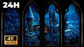 4K ❄ Cozy Castle Window View &ndash; Winter Ambience for Reading & Sleep