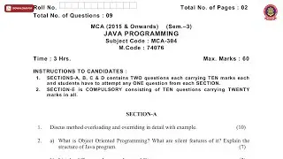 MCA 3RD SEM JAVA PROGRAMMING NOV 2019 | PTU