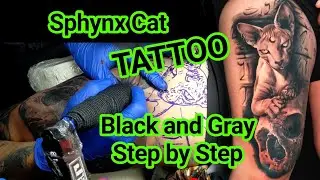 Sphynx Tattoo &bull; Black and Gray Tattoo &bull; Skull &bull; music : @mikekosa2308