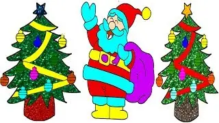 Coloring Pages Glitter Christmas Tree & Santaclause For Kids|RaiyanToysMaker!