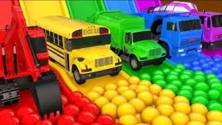 Learn Colors with Street Vehicle VS PACMAN Magic Water Slide Color Shape Pretend Play for Kid