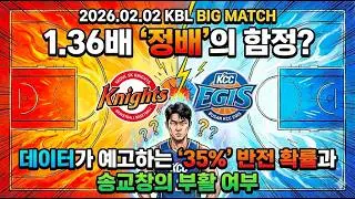 [2월 2일 KBL 서울 SK vs 부산 KCC] 1.36배 &lsquo;정배&rsquo;의 함정? 데이터가 예고하는 &lsquo;35%&rsquo; 반전 확률과 송교창의 부활 여부