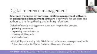 PUBMET2021 -  workshop 3 -  Digital reference management &ndash; tools and techniques