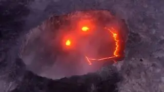 Kilauea eruptions 2018, Hawaii volcano, steam devils, columns of steam, face in lava, lava flow