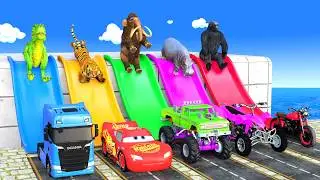 Long Slide Game With Elephant Gorilla Buffalo Hippopotamus Tiger 3d Animal Game Funny 3d Animals