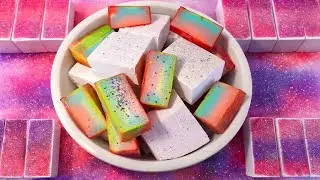 Bowl full of crispy soft dyed and plain gymchalk blocks 💜🩷||satisfying ASMR 