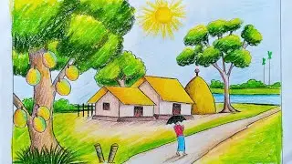 গ্রীষ্মকালের দৃশ্য আঁকা || Summer season drawing 🥭|| grishmakalin drishya || 