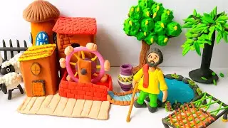 DIY How to Make a Colorful Clay Village Scene 😍🌷 with Farmer 👨&zwj;🌾 & Watermill 🌊 || DIY || Tutorial
