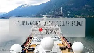 Cruise Ship Passing the Eidfjord Bridge, Norway