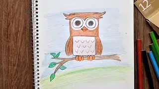 🦉Drawing an Owl with Colored Pencils | آموزش نقاشی جغد با مداد رنگی برای کودکان 🎨