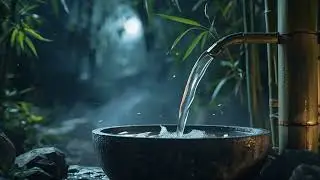 Moonlit Bamboo Fountain in Forest 🌿 | Calm Water Sounds for Sleep & Meditation