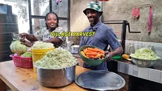 Village Life 🌍 Hot Day Cabbage Harvest | Making Traditional Sauerkraut & Family Dinner 🥬🔥🍲