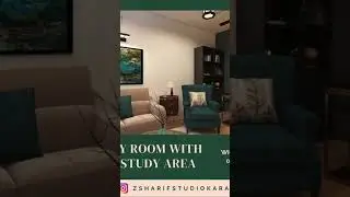 functional living room with study #interiordesignerinkarachi #zsharifstudio