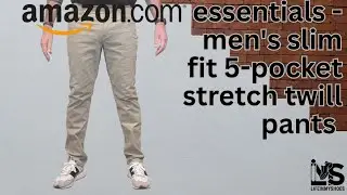 Обзор мужских брюк Amazon Essentials Slim Fit с пятью карманами из эластичной саржи.