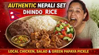Traditional Nepali Dhindo & Rice Eating 🍚 | Chicken Curry & Papaya Pickle | Kristi Foodie