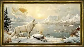 Arctic Wolf at Winter Sunrise &ndash; 4K Framed Christmas TV Art Screensaver