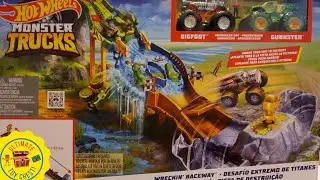 WRECKIN RACEWAY HOT WHEELS MONSTER TRUCK TRACK SET!!! We unbox and play with this cool new playset!