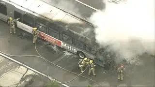 Metro bus catches fire on the 10 Freeway