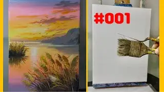 Flying Birds at Sunset | River Reflections & Reed Grass Step by Step Painting | Treeflow Art