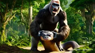 King Kong Saves Little Monkey from anaconda Attack!