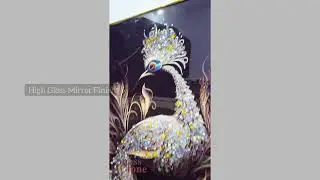 Masstone Peacock Golden effect Crystal Embedded High Gloss Surface Golden Slim Frame Glass Painting