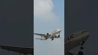 Qatar cargo Boeing 777 Doha to Chennai landing runway 07 closeupshot#qatar#cargoplane#chennaiairport