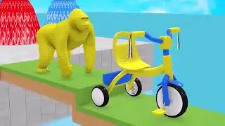 Long Slide Game With Cow Elephant Gorilla Hippopotamus Tiger - 3d Animal Game - Funny 3d Animals