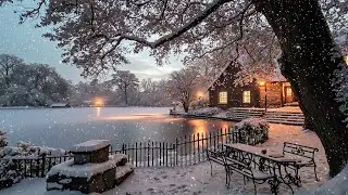 Quiet Night at a Winter Cottage | Snowy Ambience with Dark Academia Music & Sad Piano Instrumental