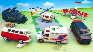 Toy cars Police Ambulance Helicopter Firefighting Bus Truck kids - videos for kids