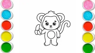 Monkey Colour Painting/Easy Monkey Drawing/Rainbow Colour Games🌈🧿#painting #drawing