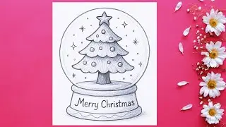 Christmas scenery drawing with pencil shading/easy christmas art/circle christmas drawing/Xmas art 