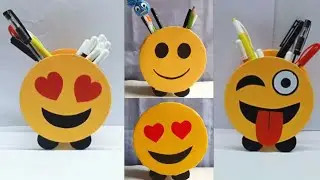 How To Make Emoji 😍 Pen Stand। Smiley Pen Stand। waste Material Craft Idea। Diy Cardboard Craft Idea