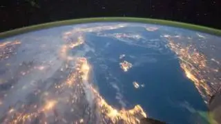 International Space Station flies over the Mediterranean night