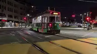 Night on the MBTA Green Line at Packard's Corner