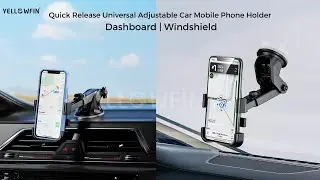 YELLOWFIN Quick Release Universal Adjustable Car Mobile Phone Holder for  Windshield /Dashboard