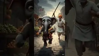 A human like elephant calf is runnin g away after stealing food